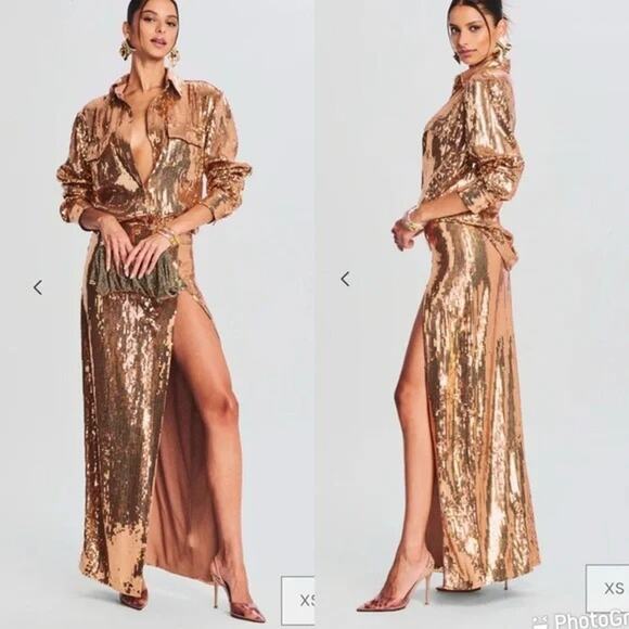 NWT Retrofete Savannah Sequins Maxi High Slit Skirt Size M, XL - Picture 2 of 3